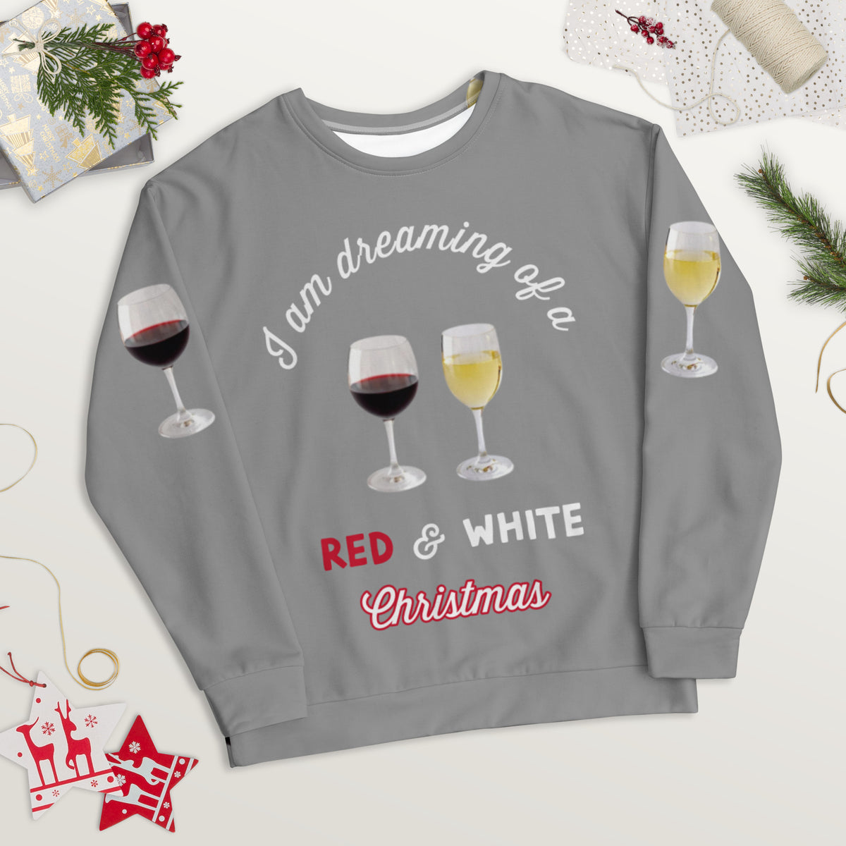 I'm Dreaming of Red & White Christmas.. Ugly Sweatshirt in Tinsel Gray